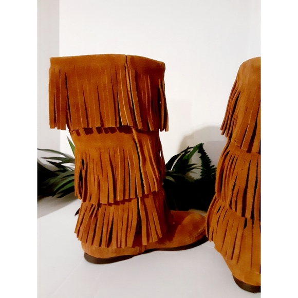 Minnetonka Three Layer Fringe Boots in Brown - Picture 13 of 16